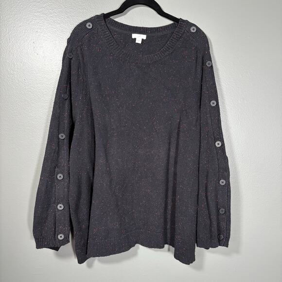J Jill Black & Red Speckle Button Accent Cozy Sweater - 3X - Women's Plus Size - Picture 1 of 6